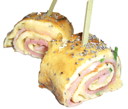 Petits rouleaux d’omelette jambon fromage